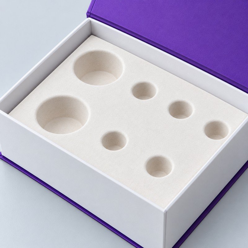 Molded pulp insert inside magnetic rigid packaging