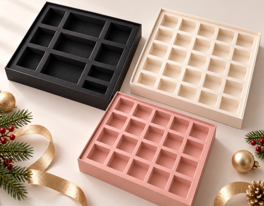 Custom EVA foam and paperboard inserts for advent calendar packaging
