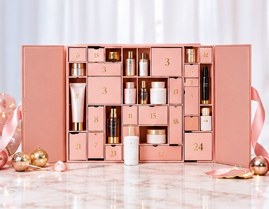 Custom luxury advent calendar packaging with numbered compartments and premium rigid box structure